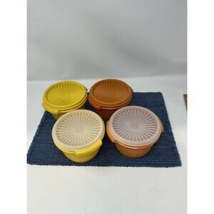 Vintage 1970’s Tupperware Servalier With Lids Lot Of 4 Orange Yellow Green